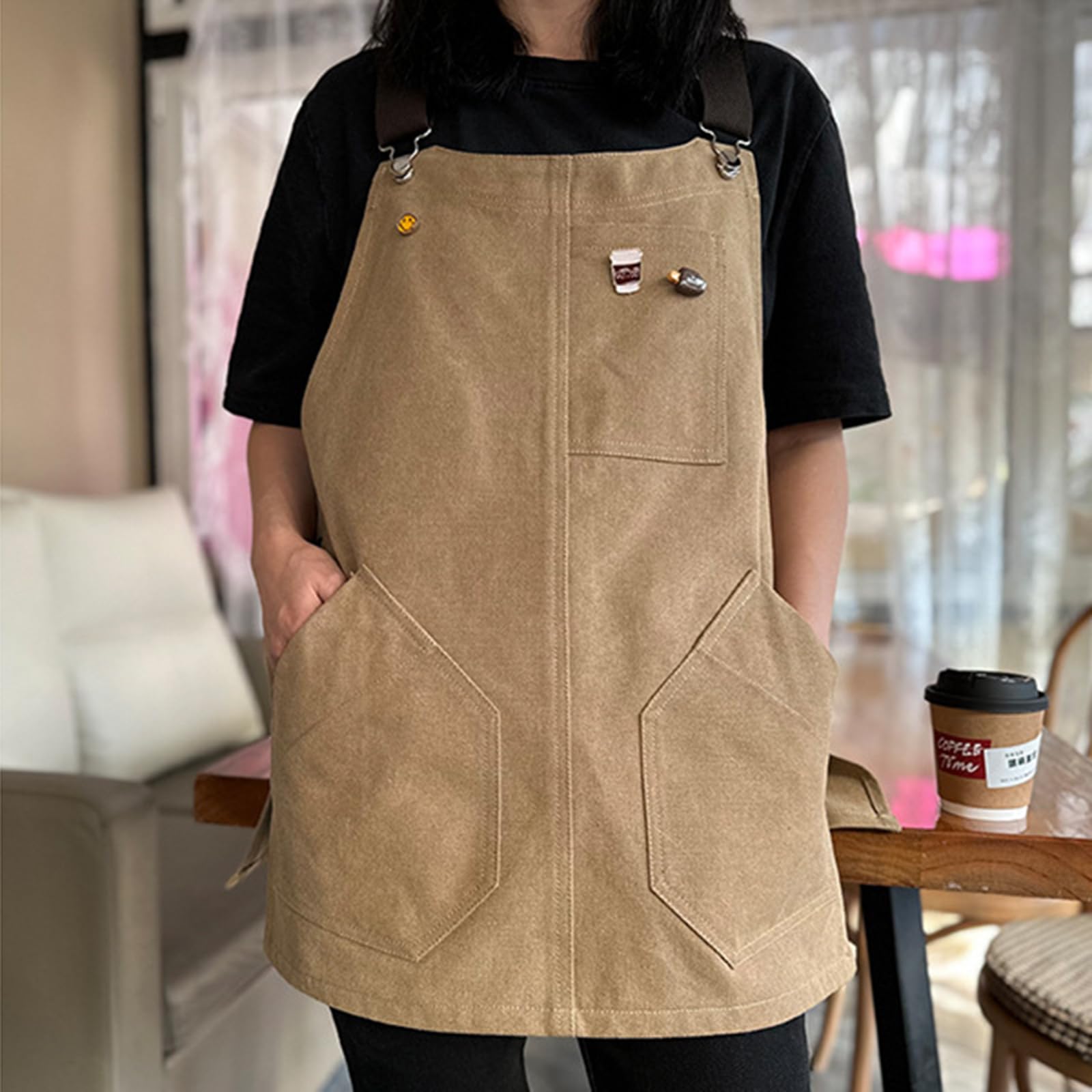 Delantales con bolsillos, Delantal de Lona Multicolor Unisex Dobladillo Plegable. Cocinero ajustable. Trabajo cafés artísticos