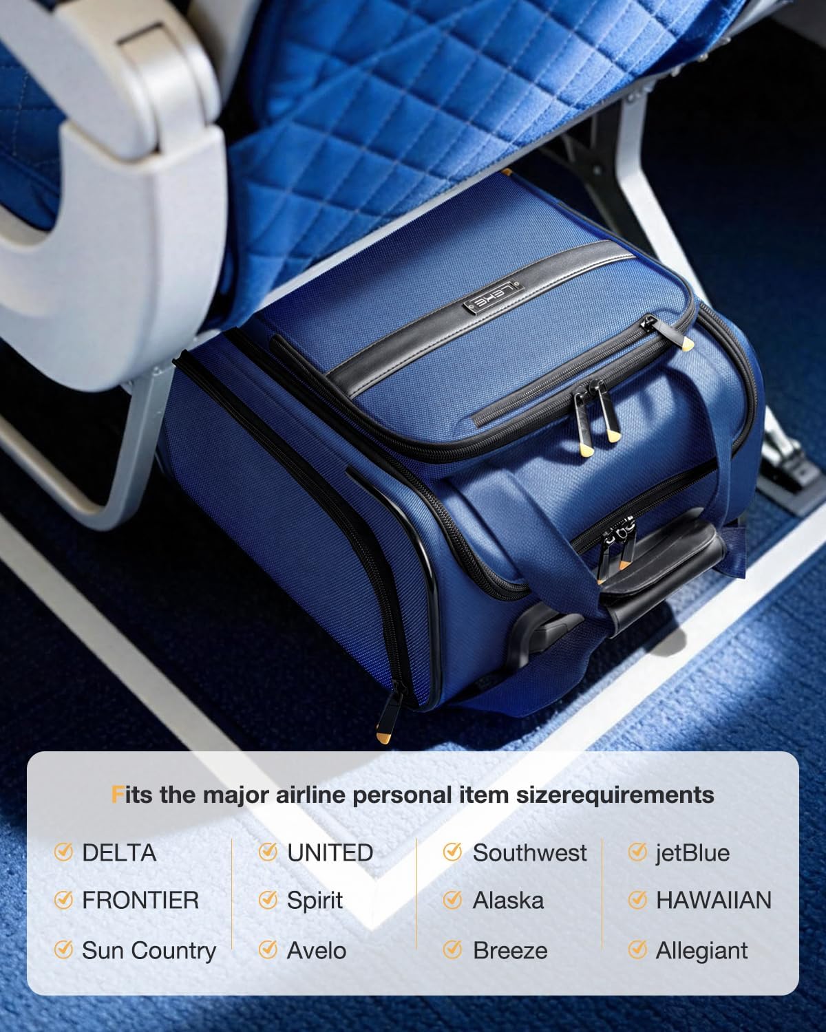Underseat Carry On Luggage Airline Approved, 16 Inch Softside Suitcase with Detachable Sleeve, Lightweight Overnight Bag Travel Luggage with Spinner Wheels Carry-on for Women Men, Blue