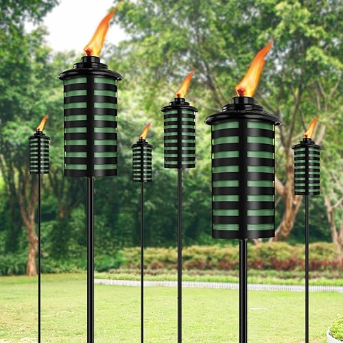 Vista 5 de Paquete de 6 antorchas de jardín para el hogar, 16 onzas, para decoración de jardín, antorchas de citronela mejoradas de 59 pulgadas con estaca