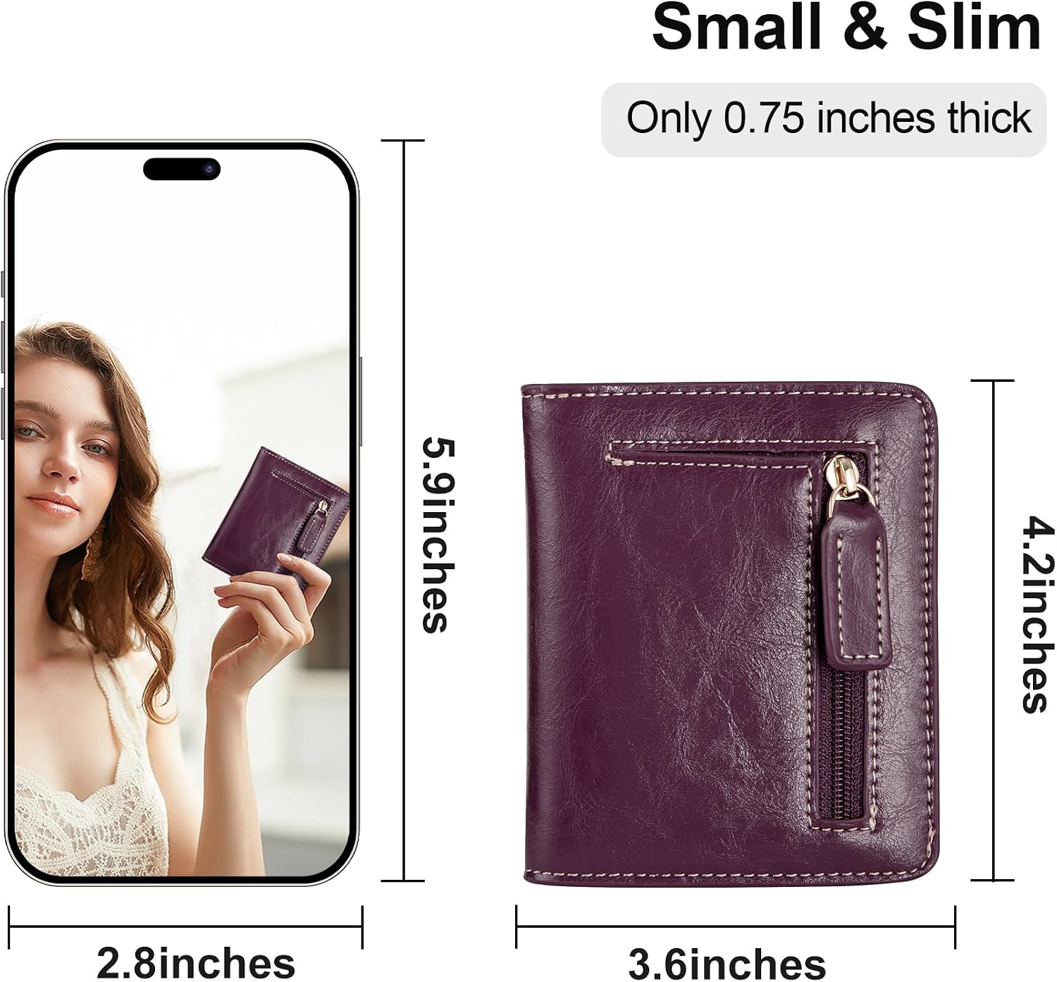 Itslife Women's Rfid Blocking Small Compact Bifold Leather Pocket Wallet Ladies Mini Purse with id Window (Waxed Fuchsia) image 2