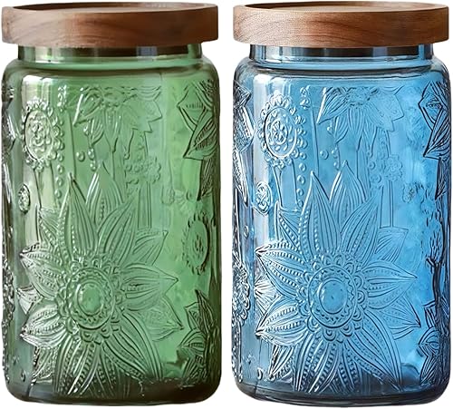 Miniatura 16 de ANSQU Tarro de vidrio vintage de 23.7 onzas con tapa de madera maciza, almacenamiento hermético para té suelto, café, dulces, galletas, detergente
