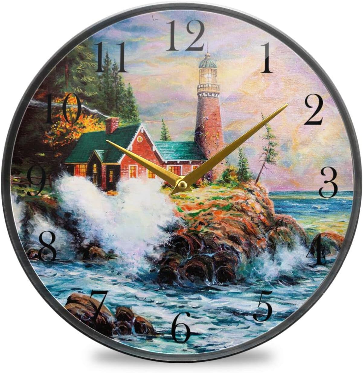 ALAZA Lighthouse on The Seashore Wall Clock Non Ticking Silent Battery Operated Round Decorative Clock for Home Living Room Kitchen Office Dorm Decor