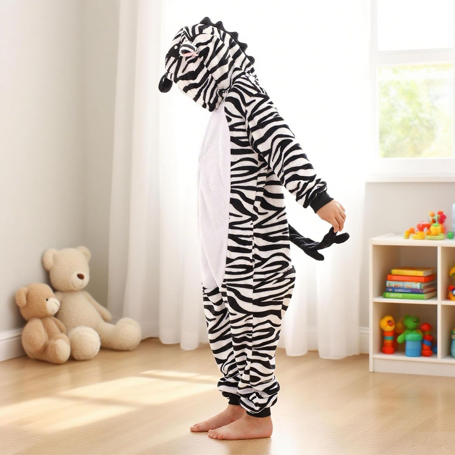 Animal Onesie Costumes for Kids Adults Cosplay Halloween for Boys Girls Womens Warm Plush One Piece Zebra