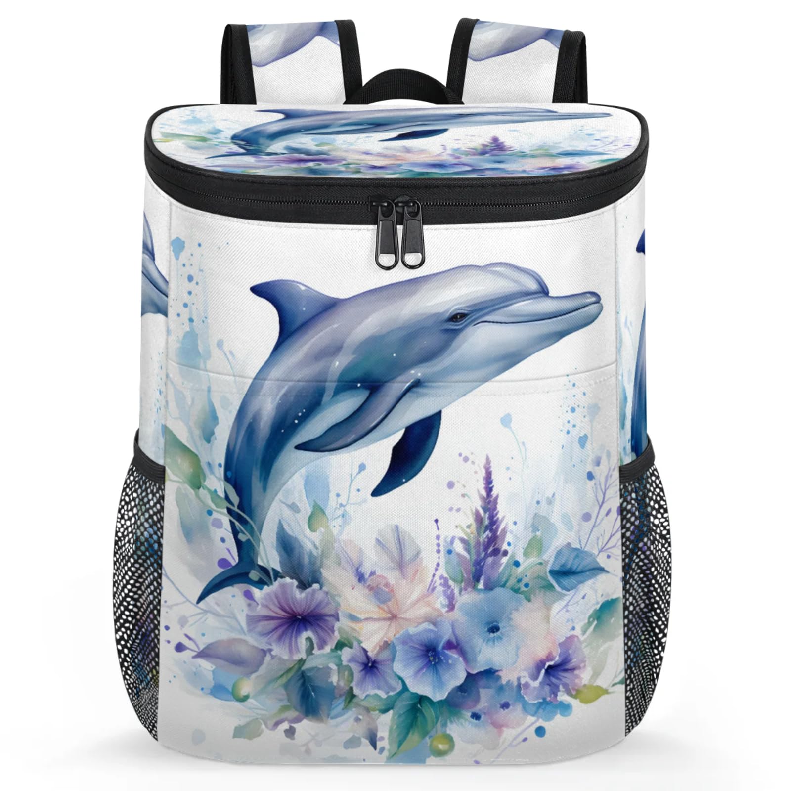 CNNINGYI Insulated Cooler Backpack 30 Cans, Cute Dolphin Leak Proof Cooler Bag, Lightweight Backpack Coolers for Picnic Fishing Hiking Camping Park Beach, Dolphin