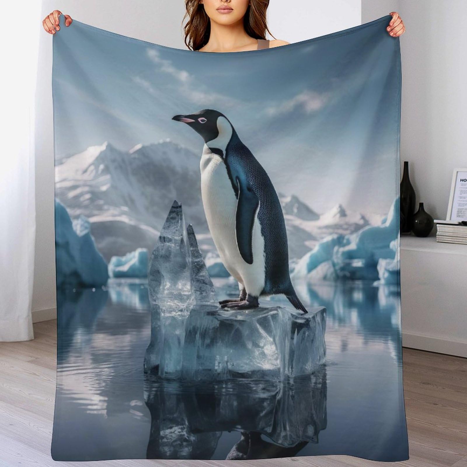 Couverture polaire en flannel pingouin 100x130cm plaid canapé lit