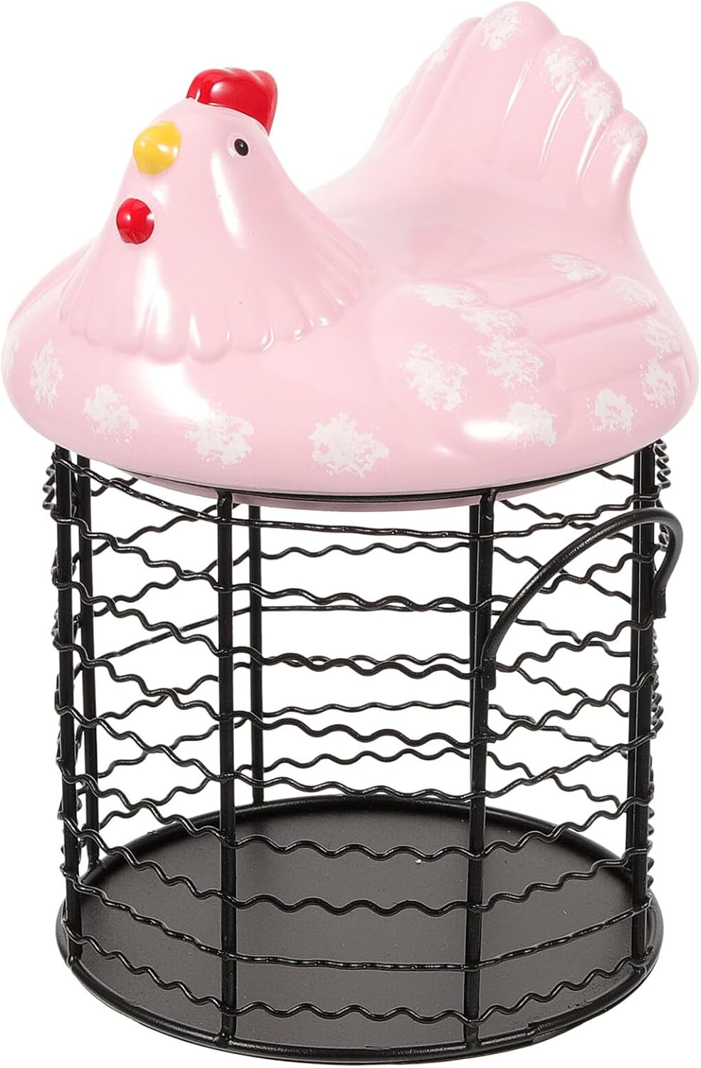 Ceramic Egg Storage Basket with Wire Chicken Design, Large Fruit and Vegetable Gathering Basket for Kitchen Countertop, Multi-function Food Organizer for Eggs, Garlic, Potatoes