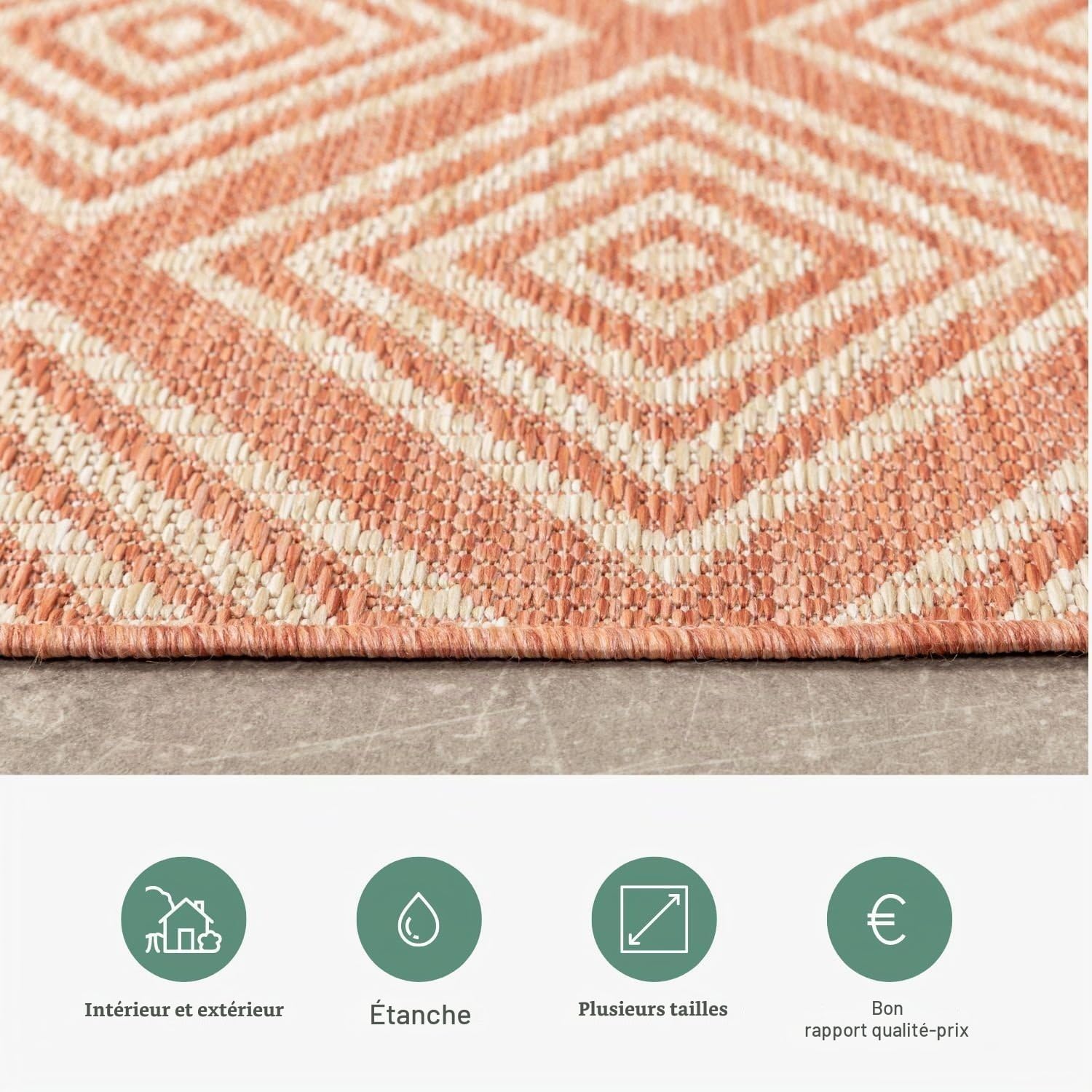 FRAAI | Home & Living Tapis d'extérieur - Brava Terracotta - 140x200 cm - Tapis Exterieur Resistant Pluie - Rectangulaire - Terrasse, Jardin, Balcon