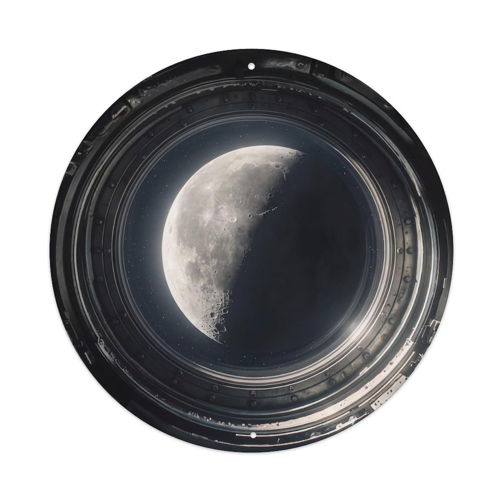 Metal Tin Sign Moon Gibbous Phase from Space Station Porthole 1