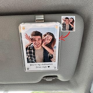 IZI POD Personalized Gift for Him Anniversary, Custom Photo Car Visor Clip, Romantic Drive Safe Gift, Unique Couples Keepsake, Car Photo Frame