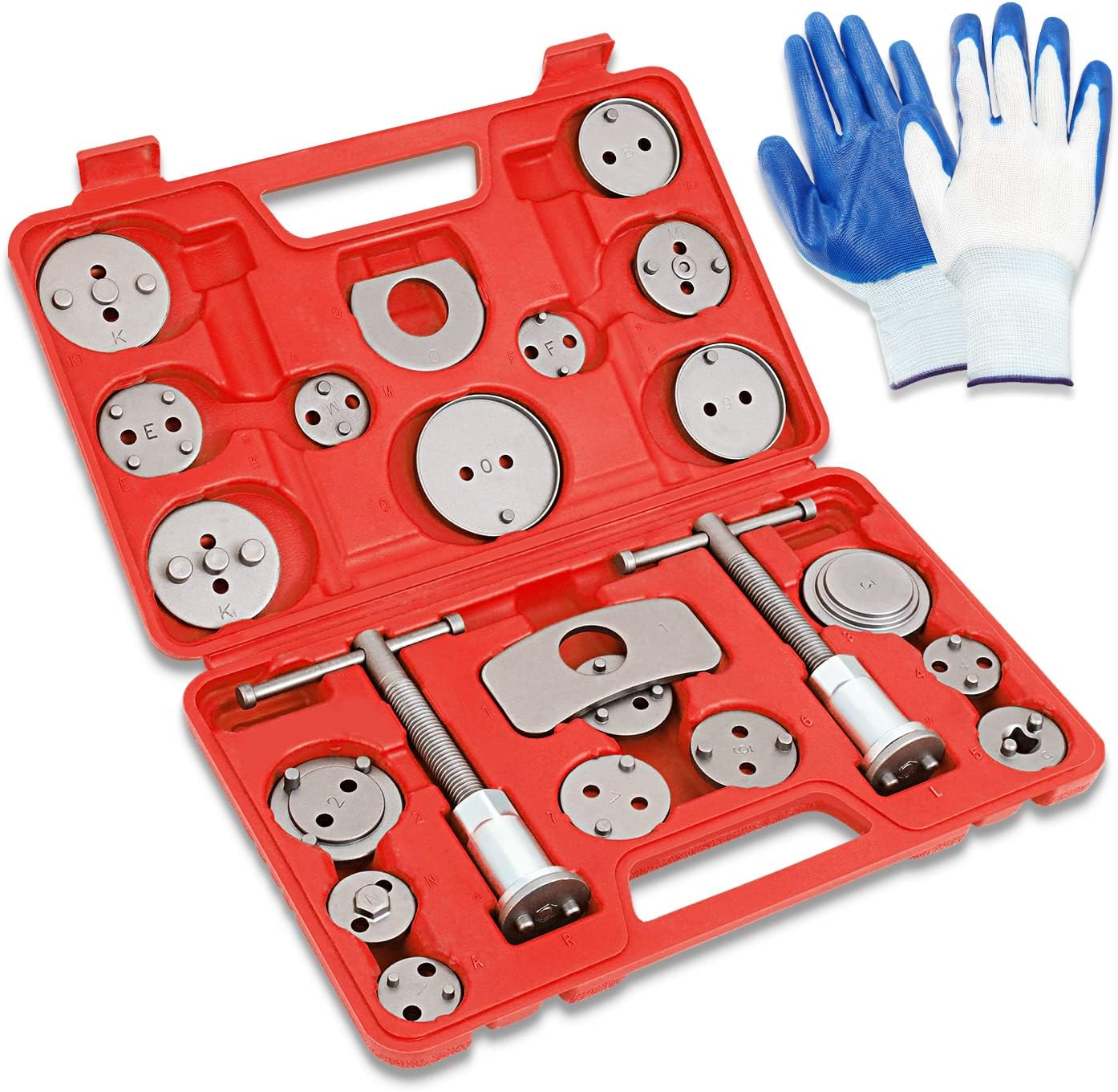 DNA Motoring TOOLS-00243 24-pcs Disc Brake Caliper Piston Compressor Wind Back Repair Tool Kit for Cars, with Carrying Case,Red