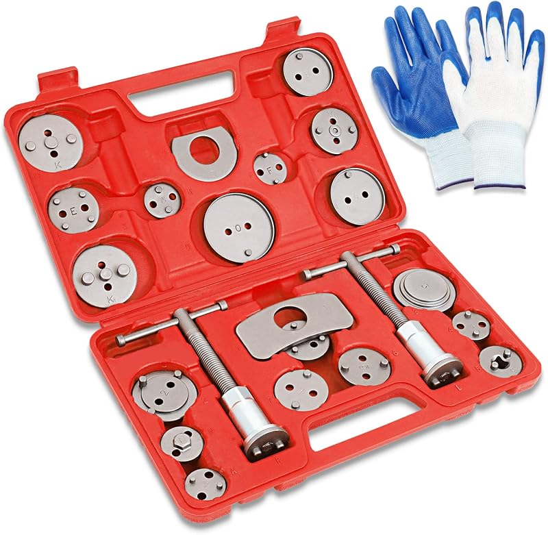 Kit com 24 peças para compressão e retorno do pistão de pinça de freio DNA MOTORING TOOLS-00243 com estojo vermelho