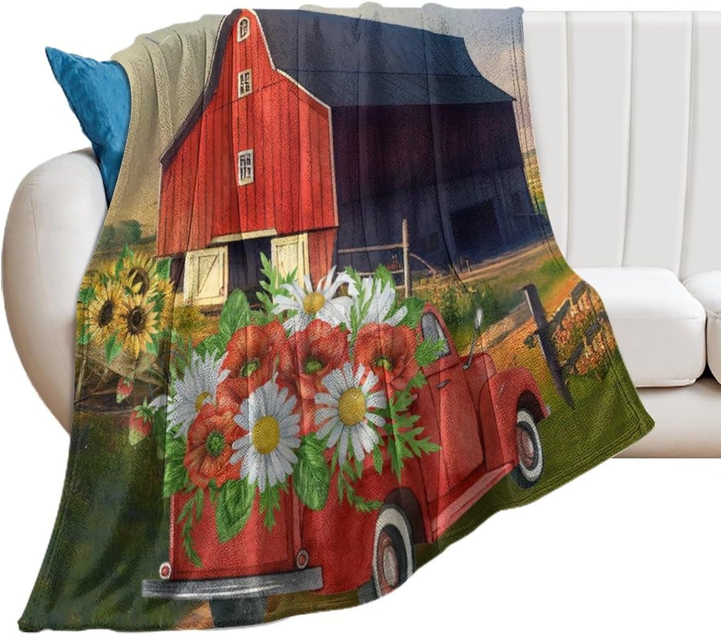 Rustic Fall Harvest Red Truck Throw Blanket Rustic Fall