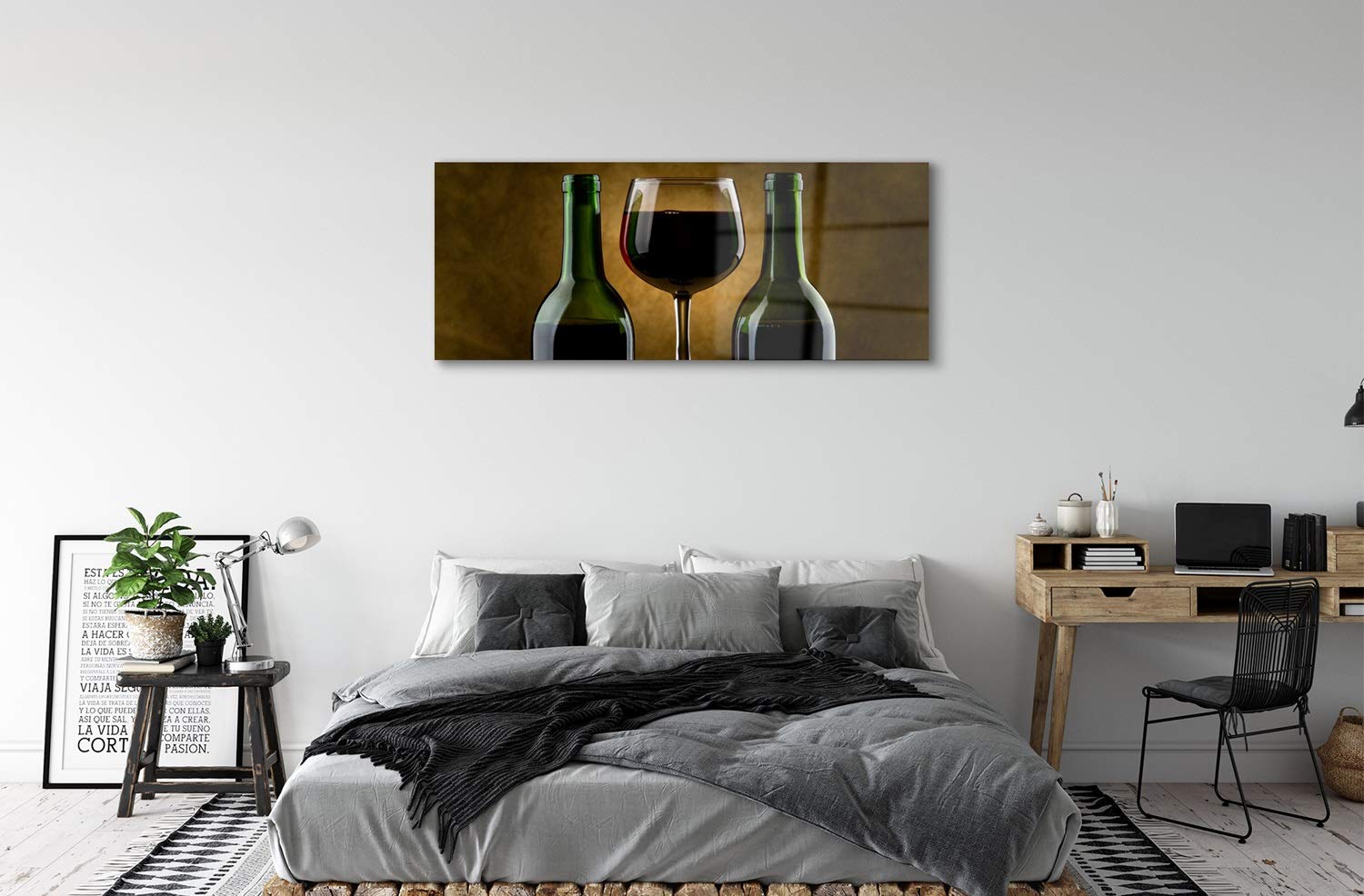 Tulup Cuadro de Cristal 125x50cm Impresa Decoración De Pared Mural Vino - 2 Botellas de Vidrio de Vino