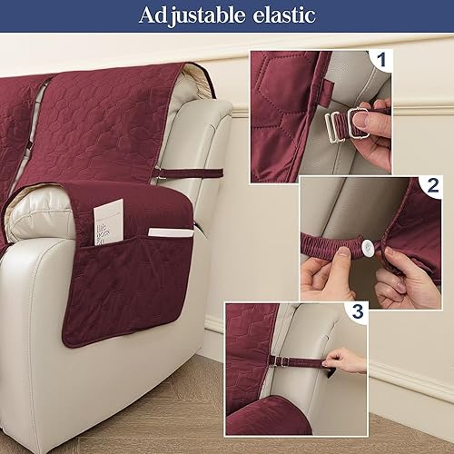 Miniatura 4 de DEARTOWN Funda impermeable para sofá reclinable, funda antideslizante para silla reclinable, protector de muebles, funda de sofá lavable para perros