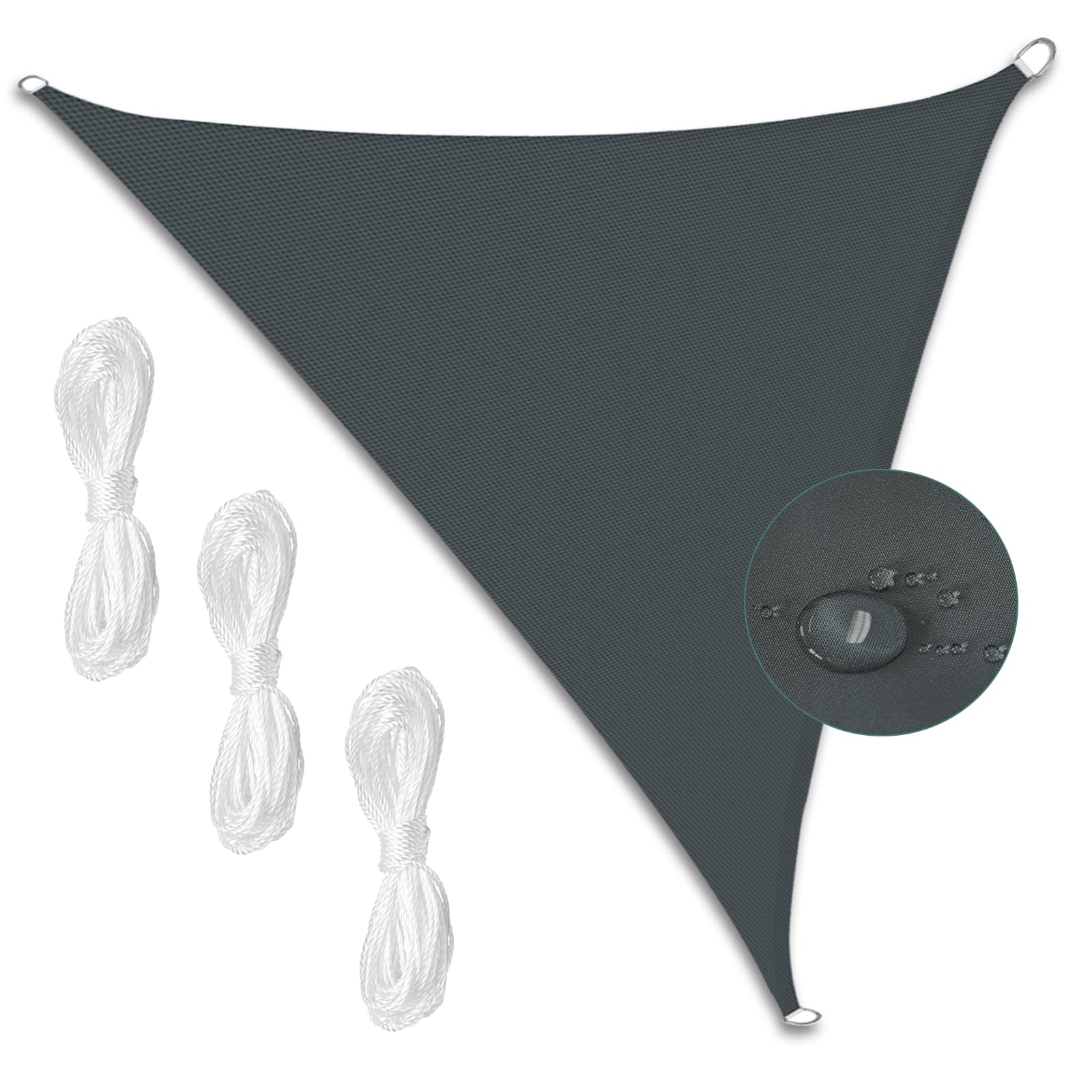 Sonnensegel Dreieckig 5x5x7 M – Wasserdicht, 98% UV-Schutz, Für Garten, Terrasse & Pool (Dunkelgrau, Mit Seilen)