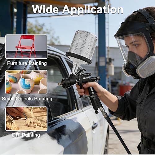 Miniatura 7 de A610 LVLP Pistola de aire con 10 vasos de pintura desechables de 22.0 fl oz, pistolas de pintura automotriz, pistola de pintura pulverizadora para