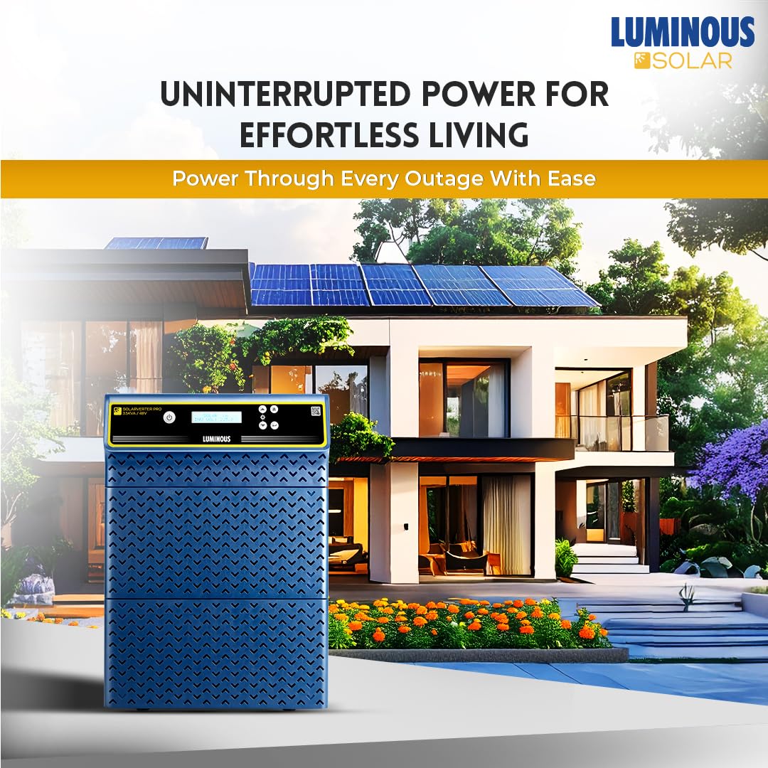 Luminous Solarverter PRO PCU 3.5KVA / 48V Hybrid Solar Inverter installed at a residence with solar panels