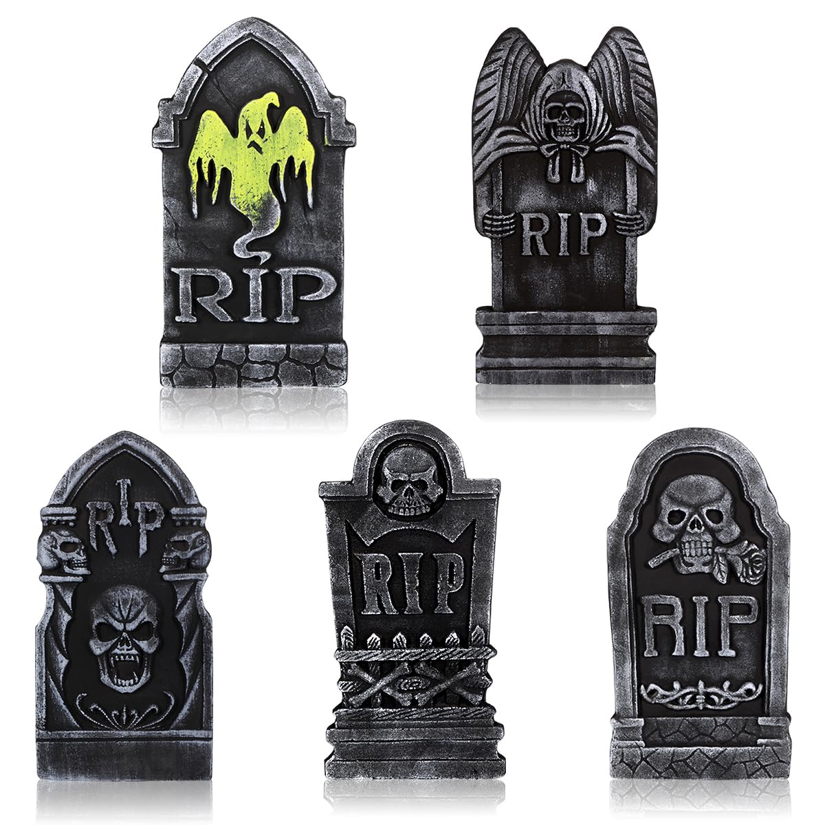 TOYANDONA 5 Piezas de lápidas de Espuma, 15", decoración Liviana de Piedra Rip para Tumba, Decoraciones de jardín de casa embrujada de Fiesta de Halloween al Aire Libre