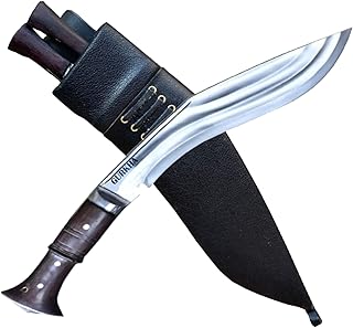 Gurkha Authentic Multi Stripe 3 Chira Hand-Hammered/Forged Historical Kukri Knife 10" Blade Carbon Steel Khukuri with Leather Sheath & 2 Small Knives - Handmade in Nepal - Gurkha
