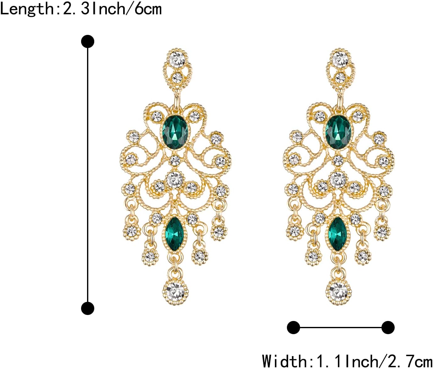 BriLove Women's Vintaged Style Wedding Bridal Crystal Drop Hollow Chandelier Filigree Dangle Earrings - Image 5