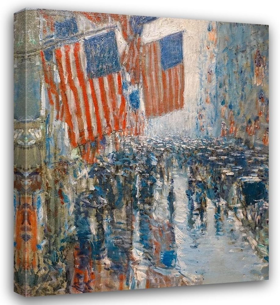 ArtDirect Hassam, Childe 20x23 Gallery Wrapped Canvas Museum Art Titled: Rainy Day-Fifth Avenue