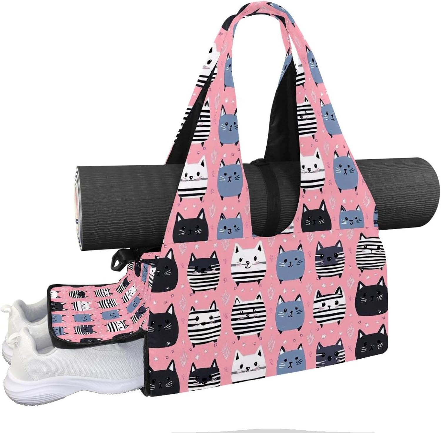 Yoga Mat Bag, Gym Workout Bag with Shoe Compartment, Colorful Cats Paws Pilates Bag for Women, Quick Access Storage Yoga Tote Bag for Sports Travel Office