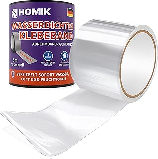 Extrem Starkes Transparent Wasserdichtes Klebeband 10cm x 5m – Dichtungsband & Reparaturband für glatte Oberflächen, PVC, Kunststoff, Metall, UV Beständig