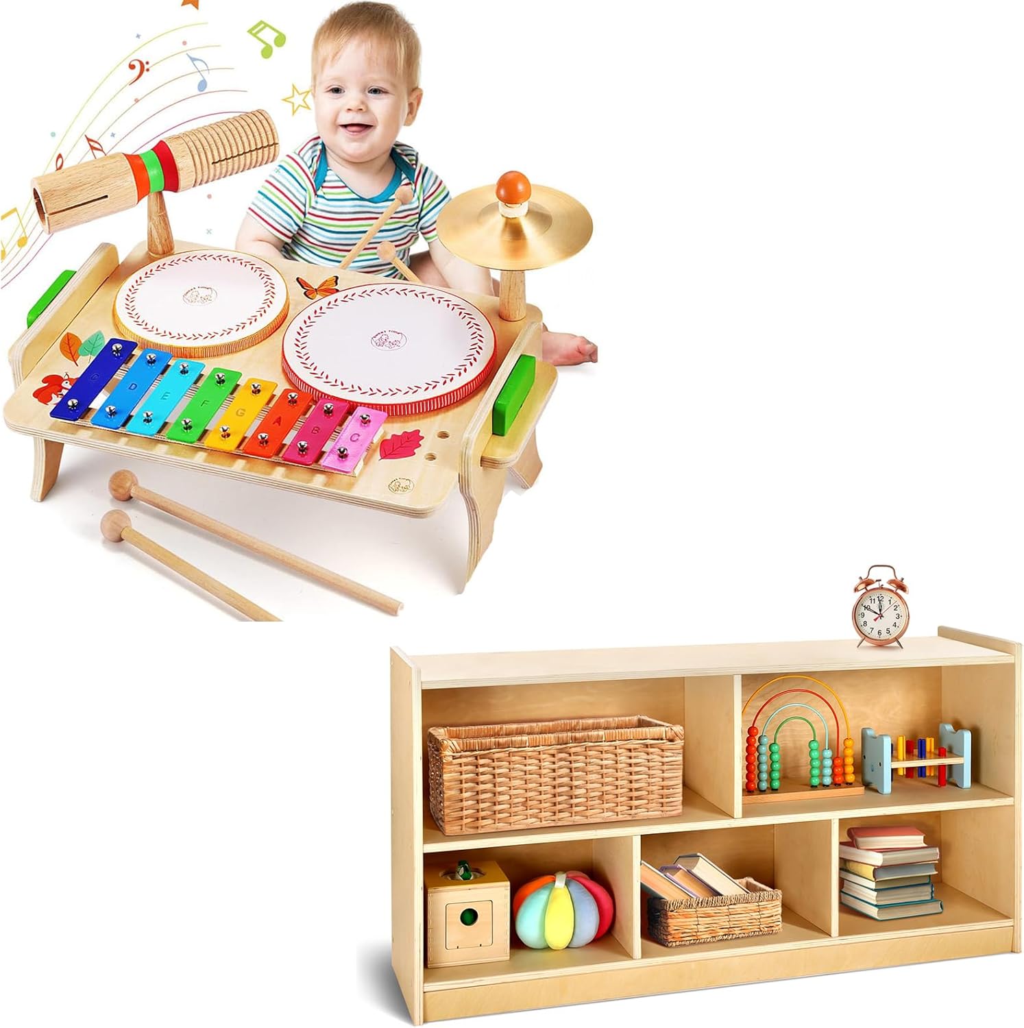 Wingyz Kids Drum Set for Toddlers + 5-Section Wooden Storage Cabinet for Kids