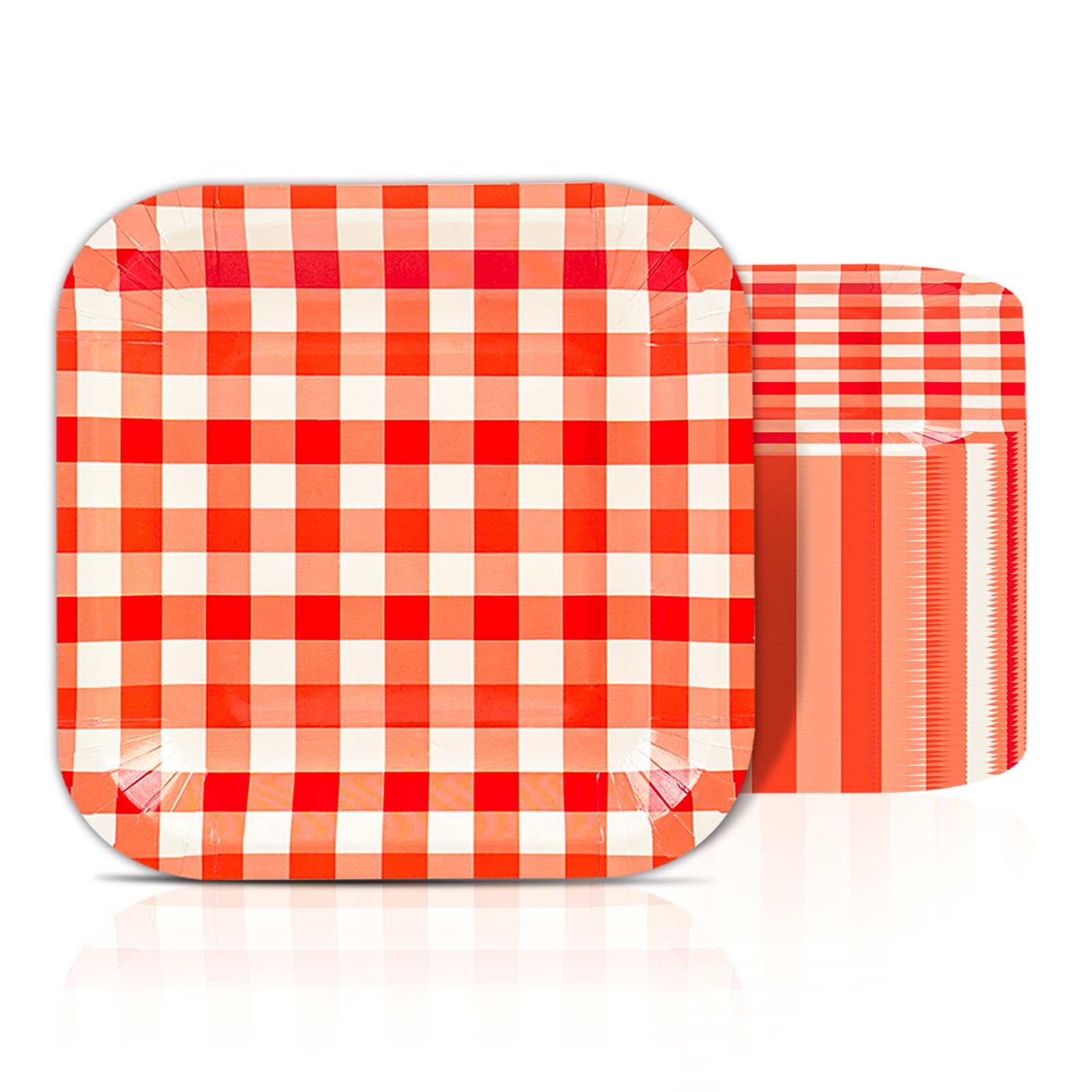 Lot De 50 Assiettes En Carton à Carreaux Rouges Et Blancs - 23 Cm - Parfait Pour Fêtes, Anniversaires, Mariages Et Célébrations