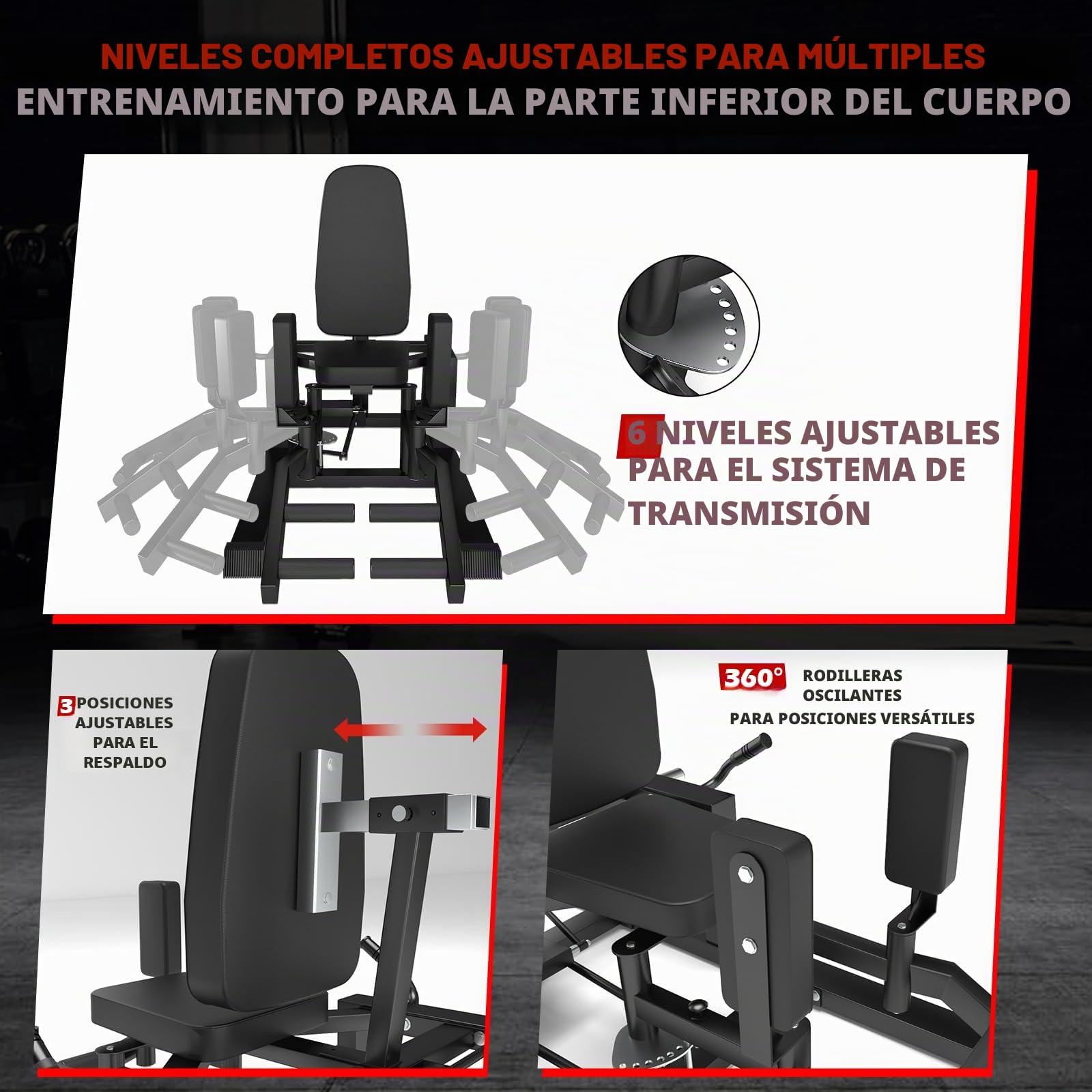 Abductores de cadera, entrenador abductor, aductores, dispositivo de entrenamiento de muslos, entrenamiento de muslos interiores y exteriores, máquinas de músculos glúteos con interruptor de 6 niveles
