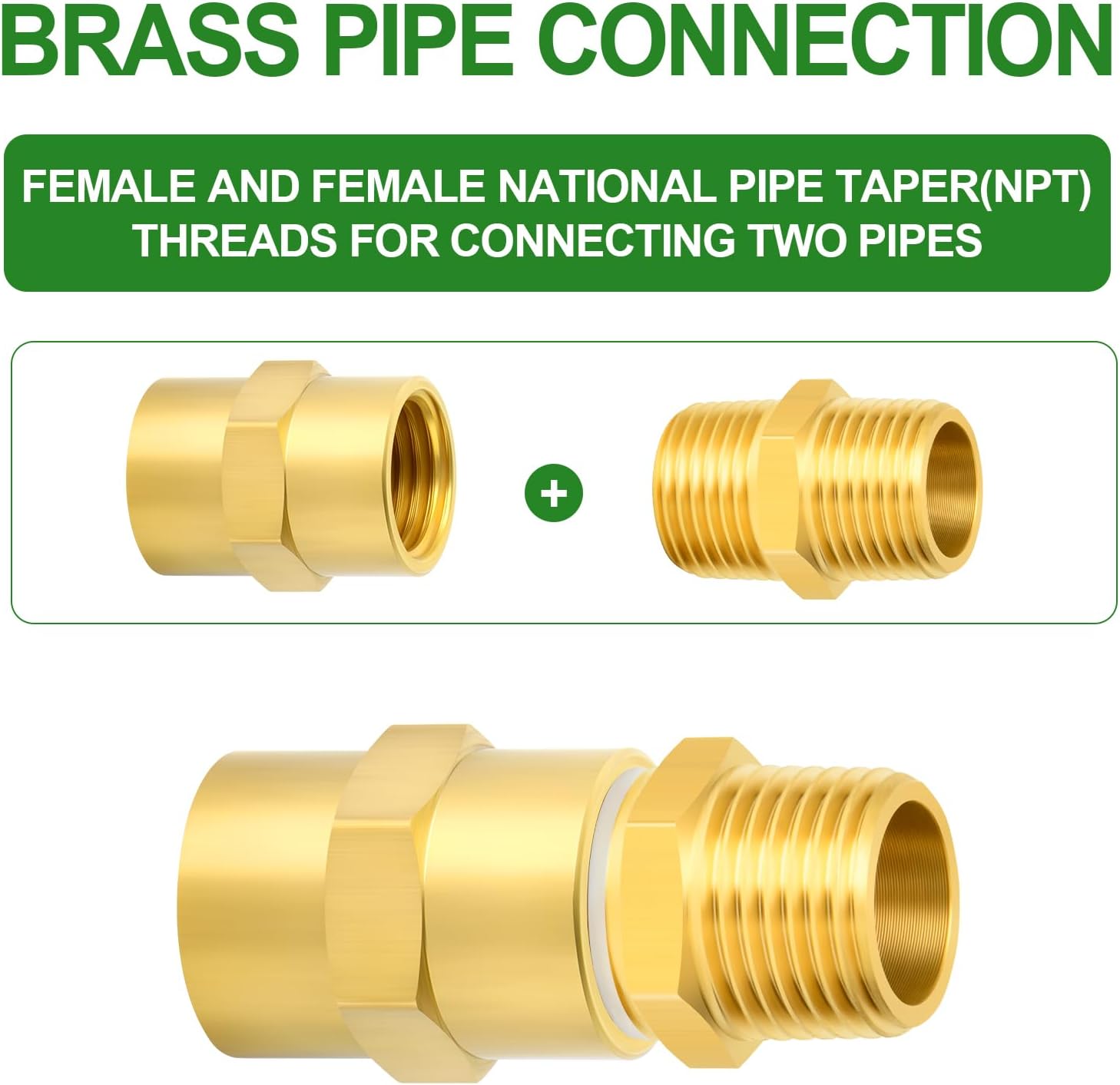 TAISHER 15PCS Brass Pipe Fitting, Coupling, 1/4-Inch Female Pipe x 1/4-Inch Female Pipe