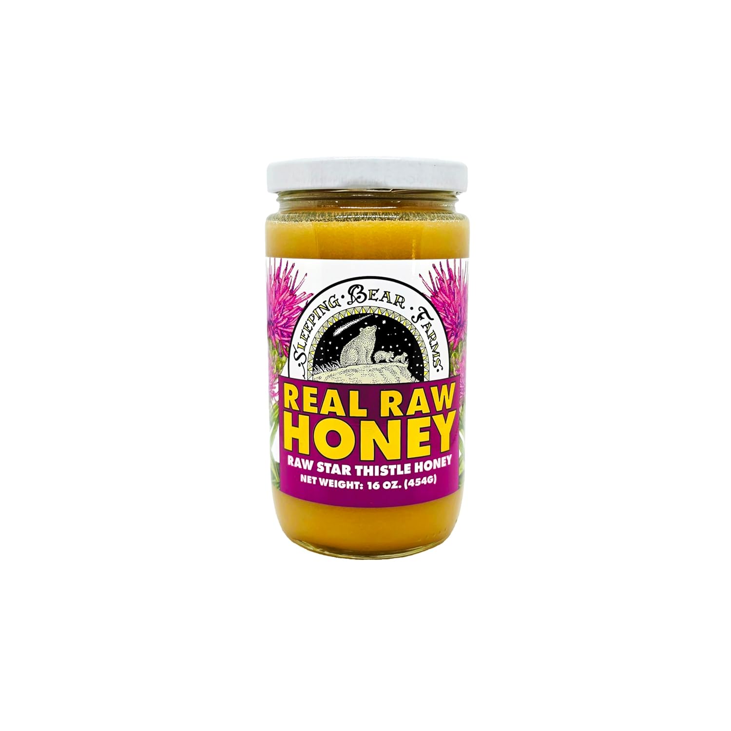 One Pound (16oz) Glass Jar Real Raw Star Thistle Honey From Michigan Beekeepers