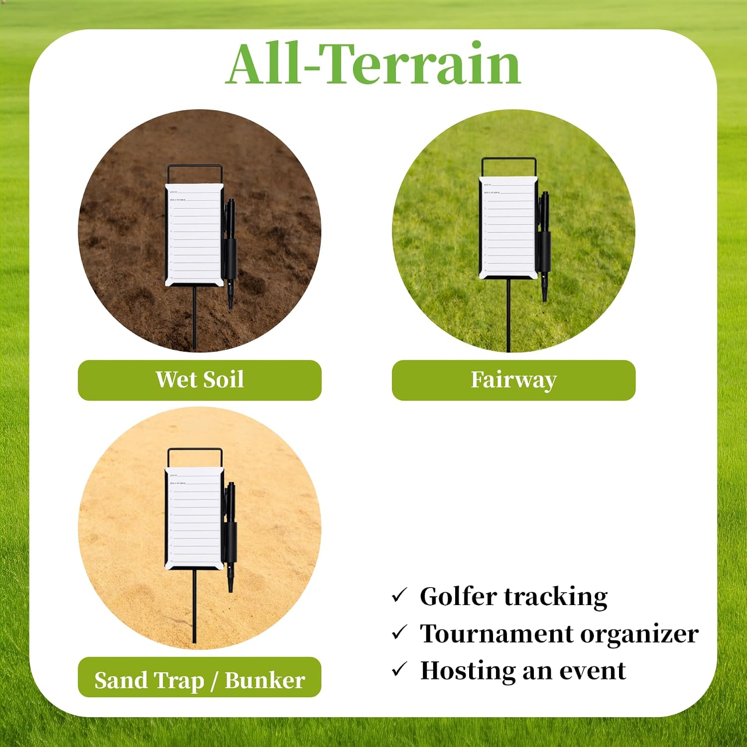 4 Pack Steel Longest Drive and Closest to the Pin Marker, Golf Metal Proximity/Course Distance/Fairway Distance Markers with 50 Sheets Cards and 4 Pens, for Outdoor Golf Tournam