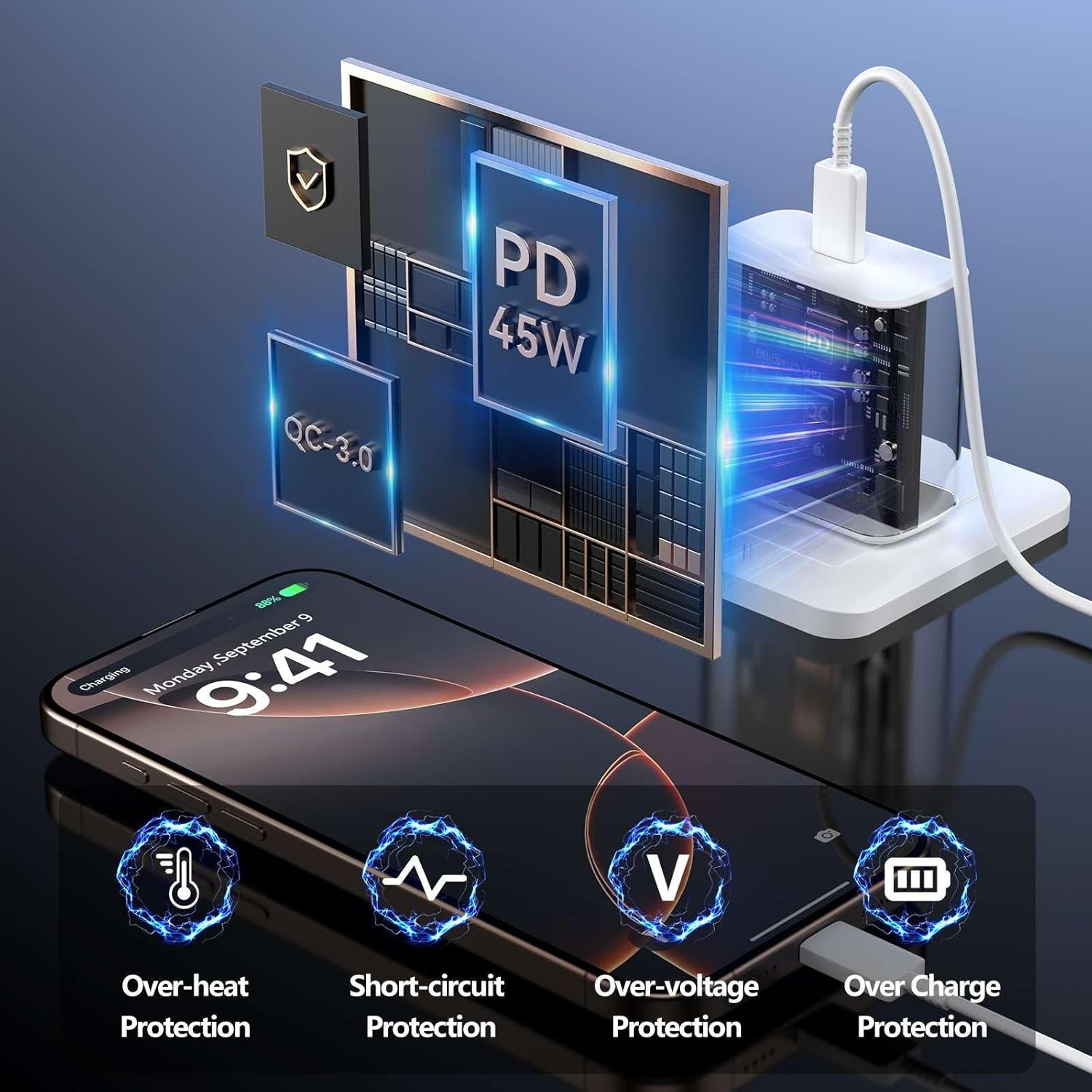 Phone 17 Charger Fast Charging, 45W Super Fast USB C Chargers Block with 5ft Type C Cord for Phone 17/17 Pro/17 Pro Max/Air/16 15 Pro Max Plus,iPad, Galaxy,White