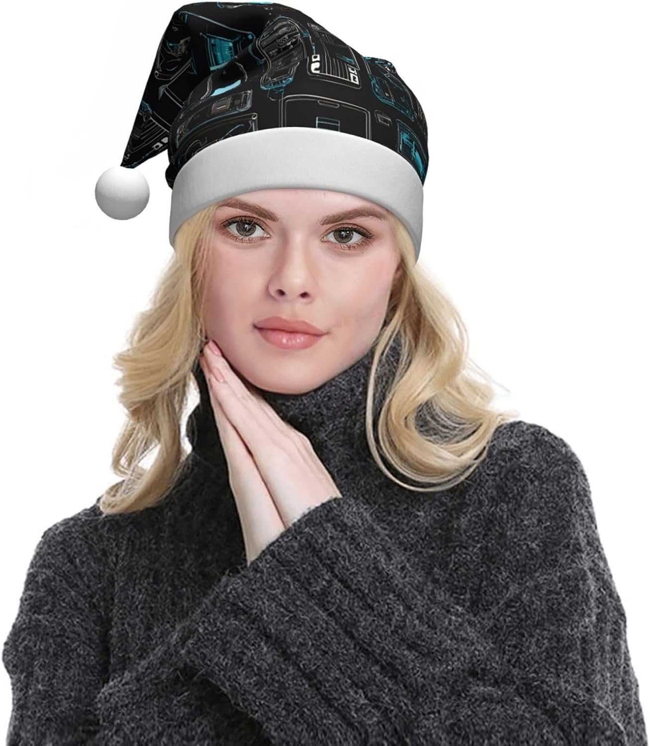 Game Video Gaming Pattern Christmas Hat for Adults Plush Santa Hat Holiday Party Costume Accessory Xmas Decoration image 3