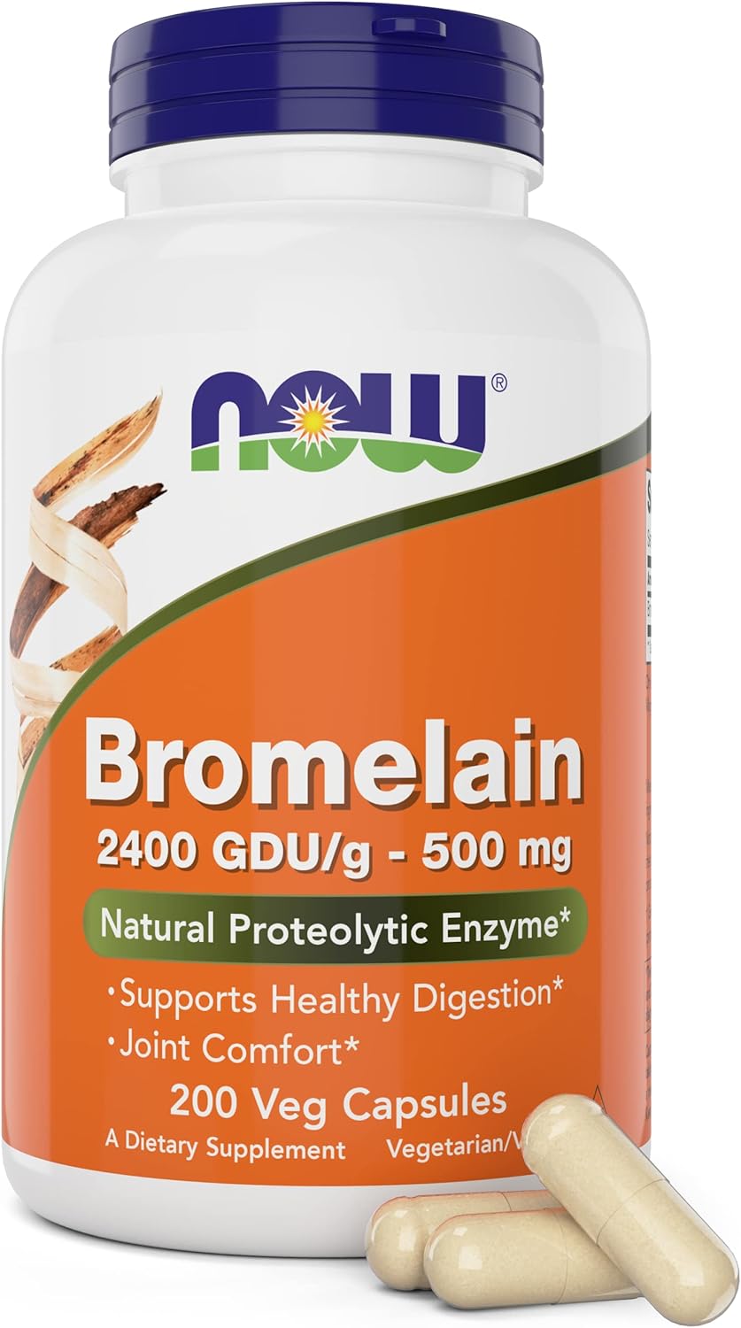 NOW Bromelain 500 mg - 200 Veg Capsules (pineapple enzyme)