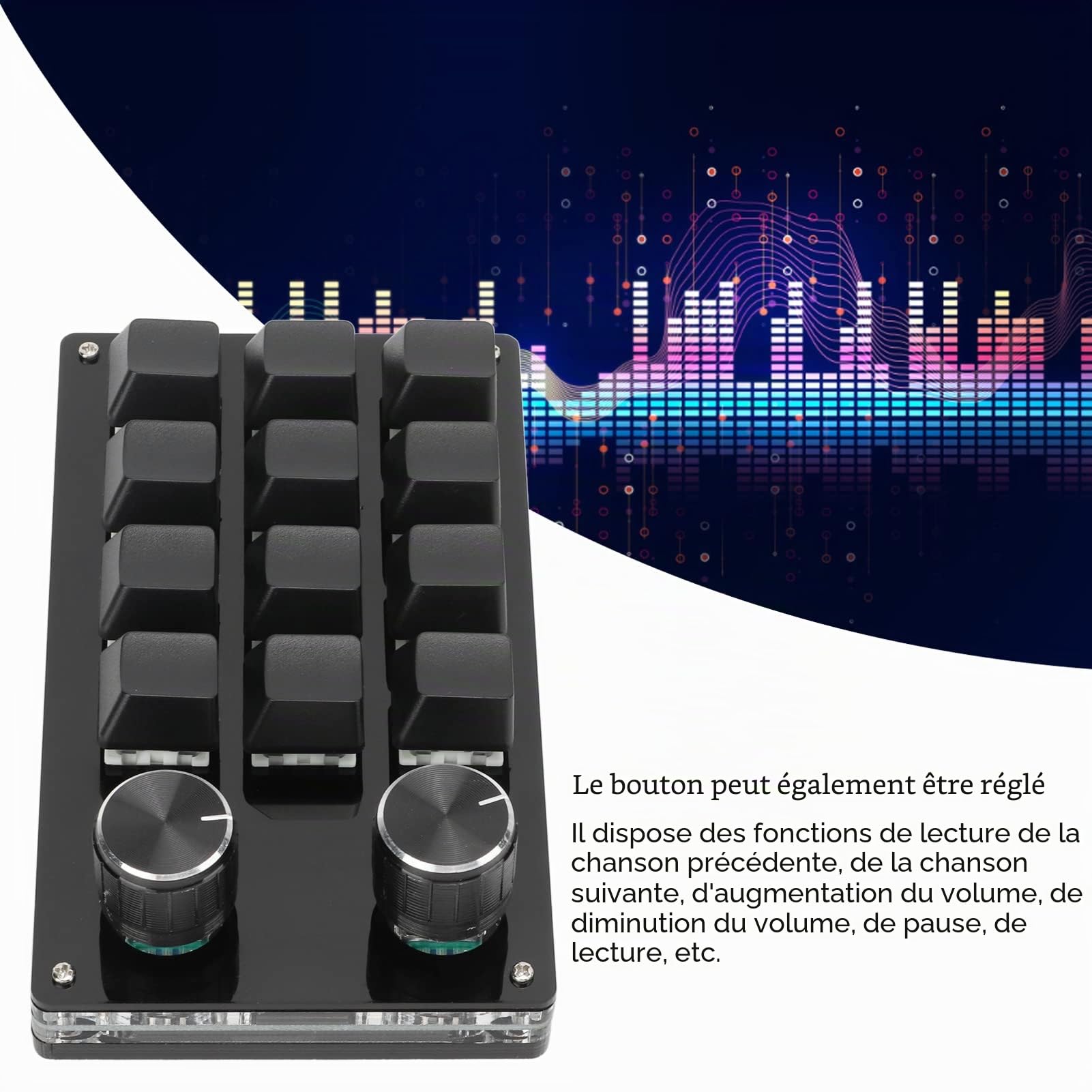 Cuifati Mini Clavier Mécanique Macro à Une Main - 12 Touches Micro Programmables et 2 Boutons, Bricolage pour Jeu (Tout Noir)