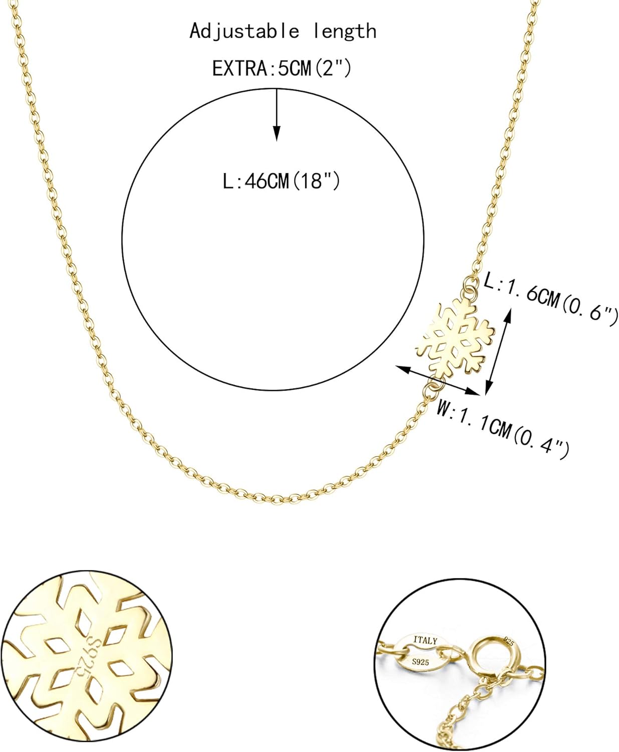 Ever Faith 925 Sterling Silver Necklace Winter Tiny Goldan Snowflake Sideways Choker Necklace Dainty Jewelry for Women Girls - Image 5