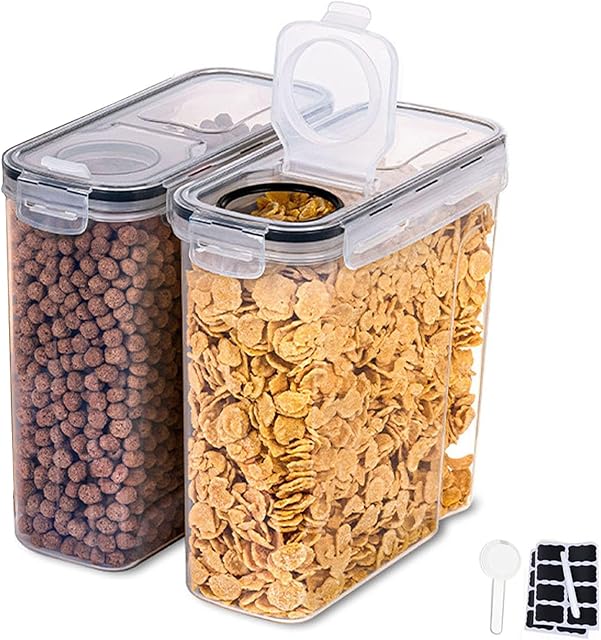 Dog Food Storage Container for Pet 2Pack Airtight Storage Container for Cat Dry Food, Plastic Food Storage Boxes with Measuring Cup, Travel Portable Food Dispenser for Dog Cat Bird (Black)