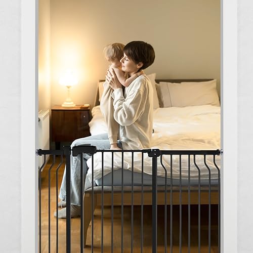 Miniatura 5 de Puerta de bebé extra alta de 37.4 pulgadas para escaleras con puerta, puerta de perro de 75.8 a 85 pulgadas de ancho, fácil de instalar en