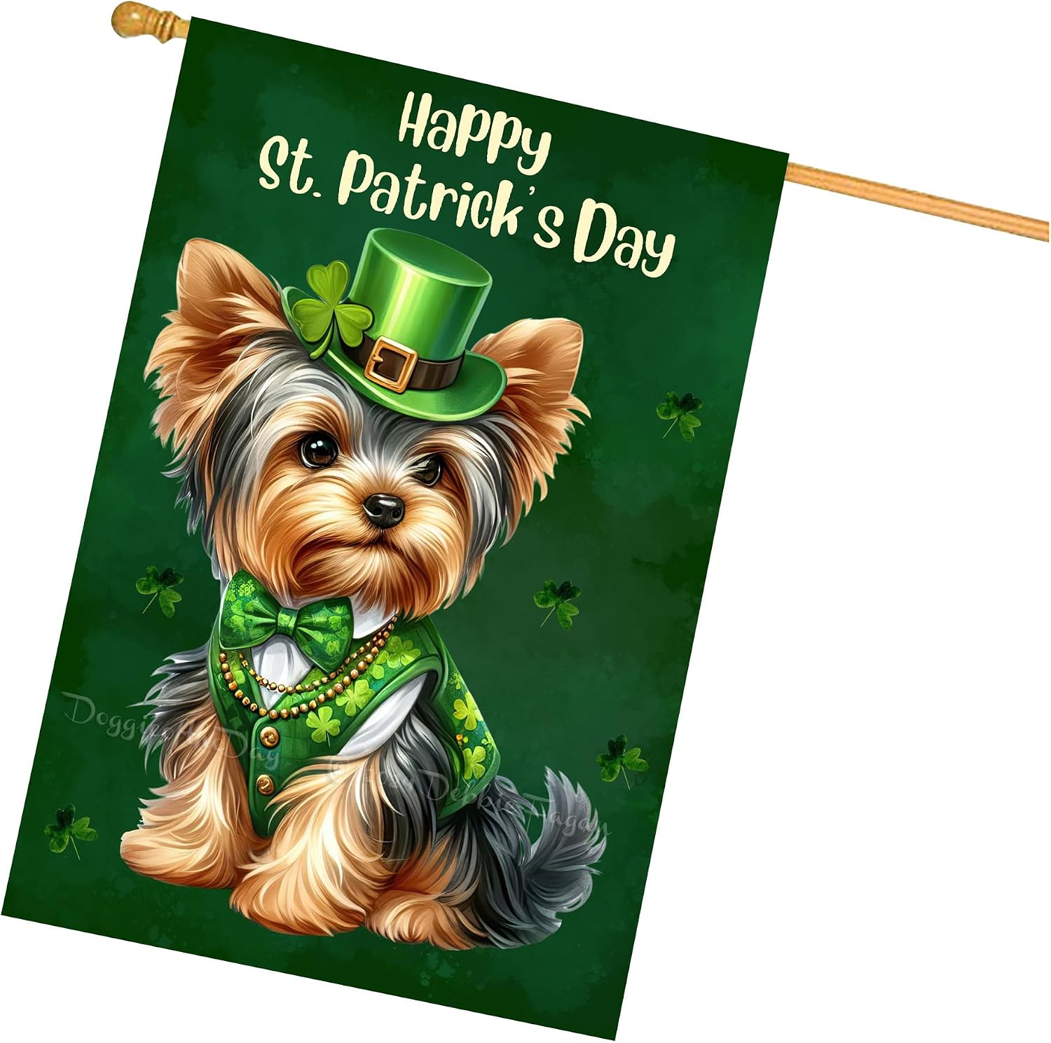 Yorkshire Terrier St. Patrick's Day Irish Dog House Flags for Home Decorations - Double Sided Yard Spring Festival Decorative Gifts - Holiday Dogs Flag Decor for Pet Lover- 28"w x 40"h