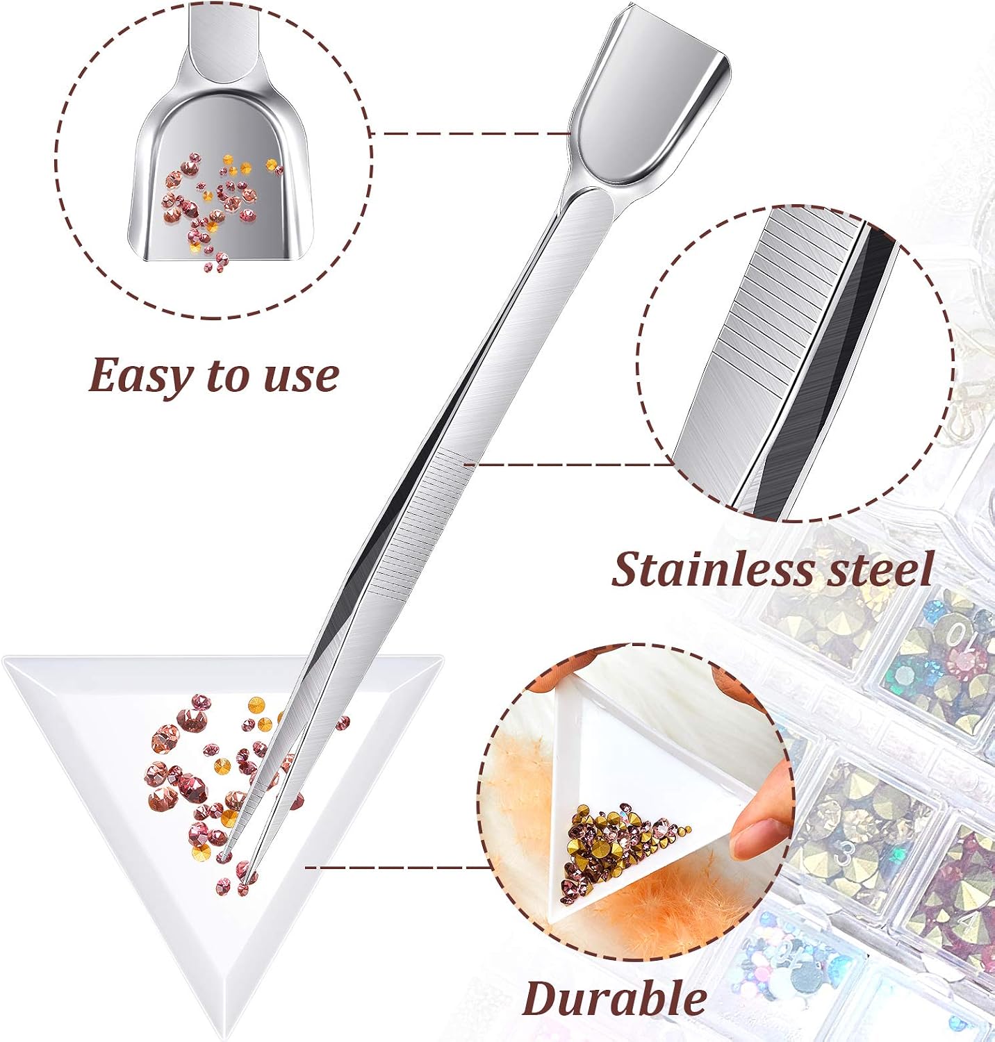 Mudder 20 Pieces Bead Sorting Trays Triangle and 3 Pieces Bead Scoop Rhinestone Diamond Tweezers for Changing Jewelry Making Gems Crystals