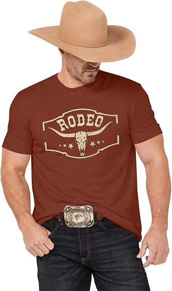 Western Cowboy Rodeo Shirts Mens Vintage Cow Skull Graphic Tees Boho Country Concert Music T-Shirts