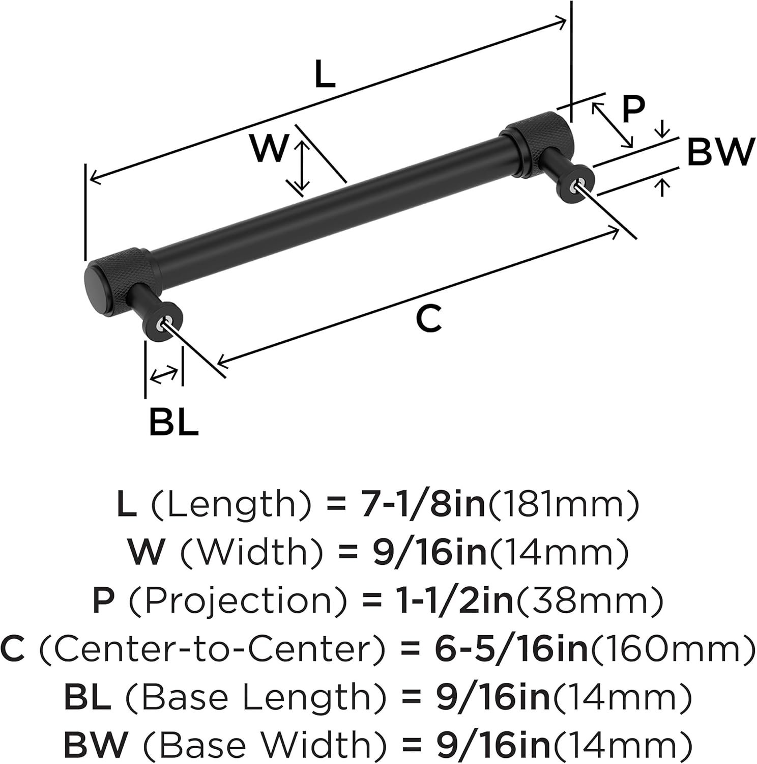 Amerock Faraday 6-5/16 inch (160mm) Center-to-Center Matte Black Cabinet Pull, BP37745MB