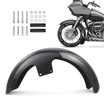 21 Inch Wrap Front Fender for Harley Davidson, Motorcycle Front Mudguard Fits for Touring Electra Glide Road Glide Road King Street Glide Ultra Limited, Carbon-fiber-like ABS Plastic