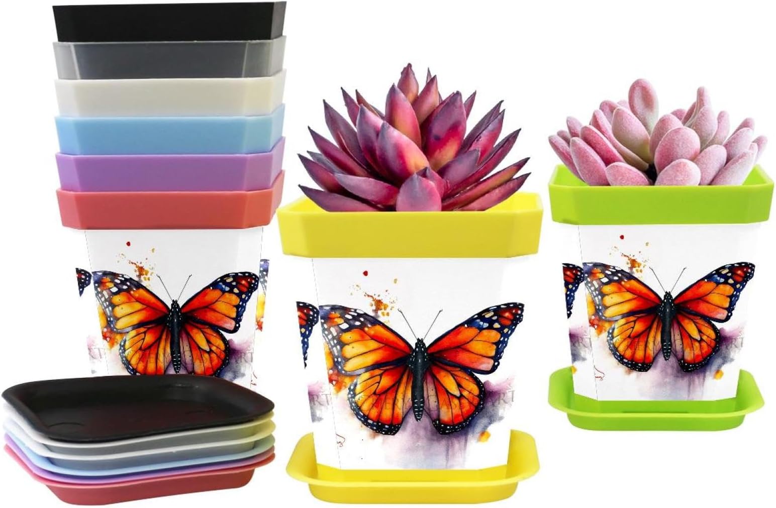 The Wonder of Butterflies Caribbean Planter 8 PCS Pots - Lightweight Indoor Outdoor 8 Plastic Plant Pot for Herbs and Flowers