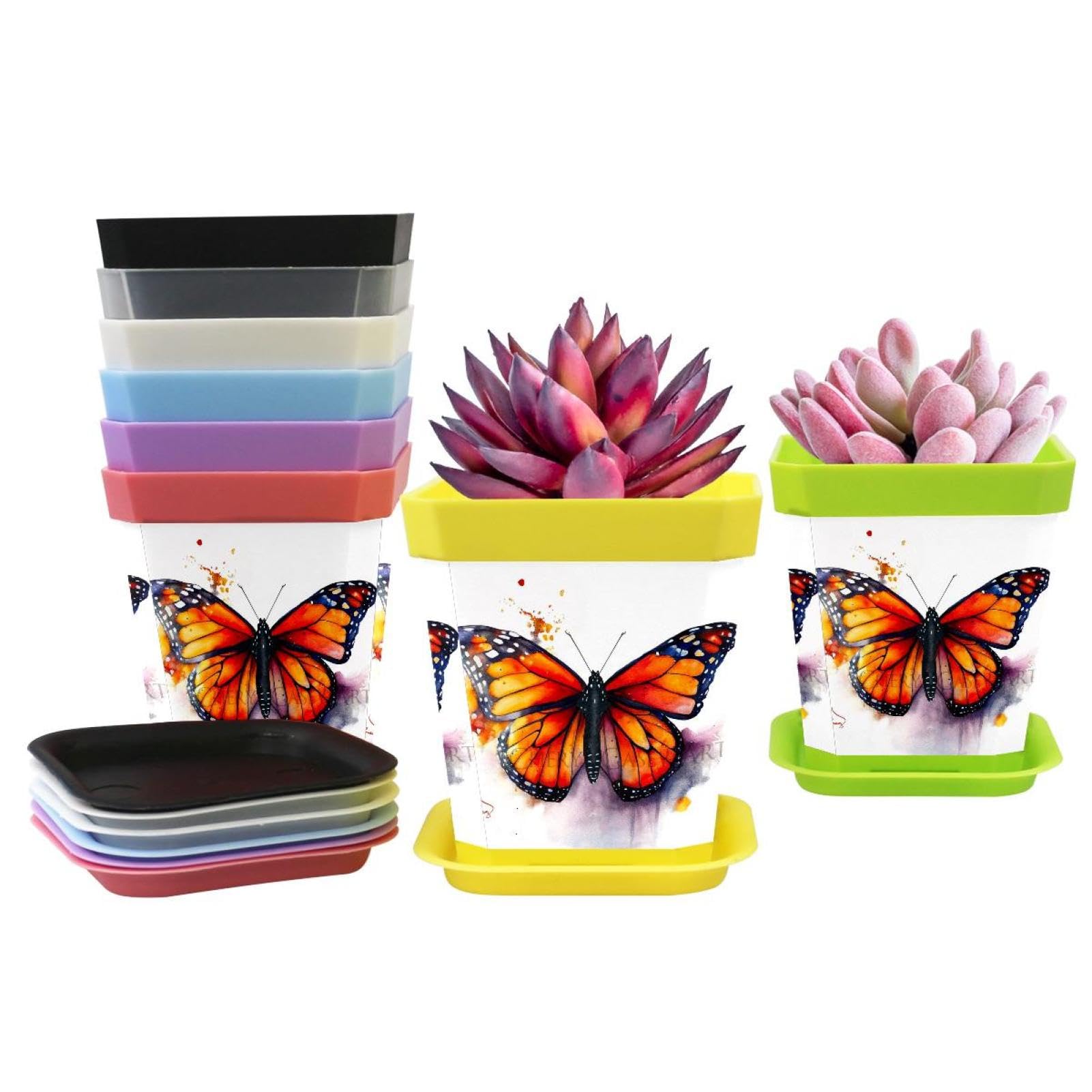 The Wonder of Butterflies Caribbean Planter 8 PCS Pots - Lightweight Indoor Outdoor 8 Plastic Plant Pot for Herbs and Flowers