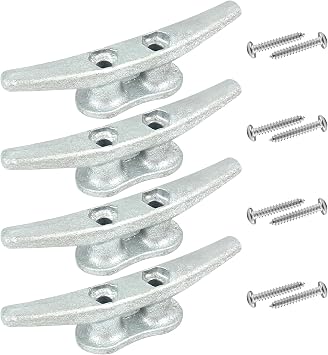 Boat Cleats 4Inch,Hot Dip Galvanized Cast Iron Dock Cleats,Electrophoretic Coated Black Dock Cleats,Rope Cleats Boat Dock Cleats for Marine Deck or Nautical Decor,Hardware Included 4/5/6/10/12Pack