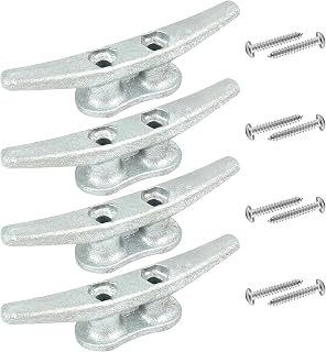 Boat Cleats 4Inch,Hot Dip Galvanized Cast Iron Dock Cleats,Electrophoretic Coated Black Dock Cleats,Rope Cleats Boat Dock Cleats for Marine Deck or Nautical Decor,Hardware Included (4/5/6/10/12Pack)