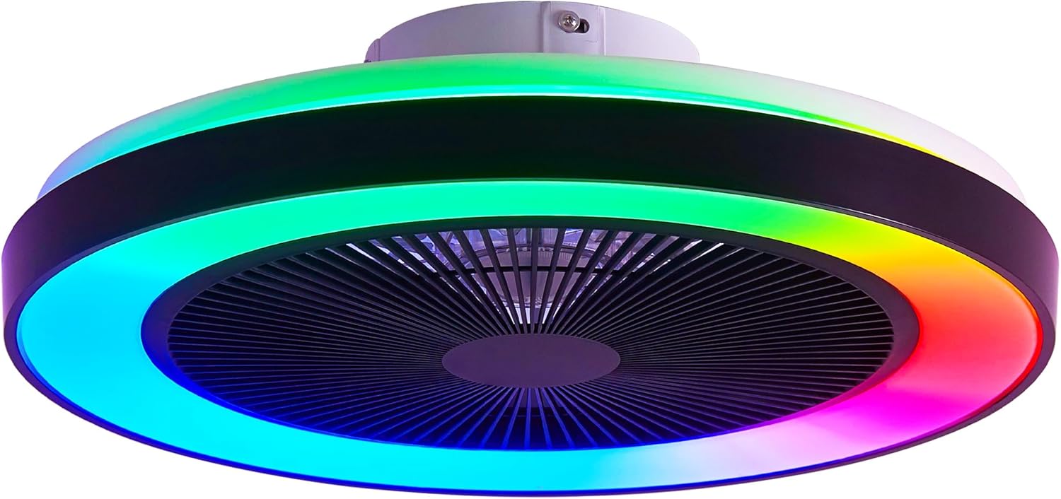 Smart Ceiling Fans with RGB Lights Remote - 20'' WiFi Alexa Flush Mount Low Profile Modern Ceiling Fans for Bedroom - Stepless Color Temperature and 6 Speeds - White RGB WIFI 20 inch
